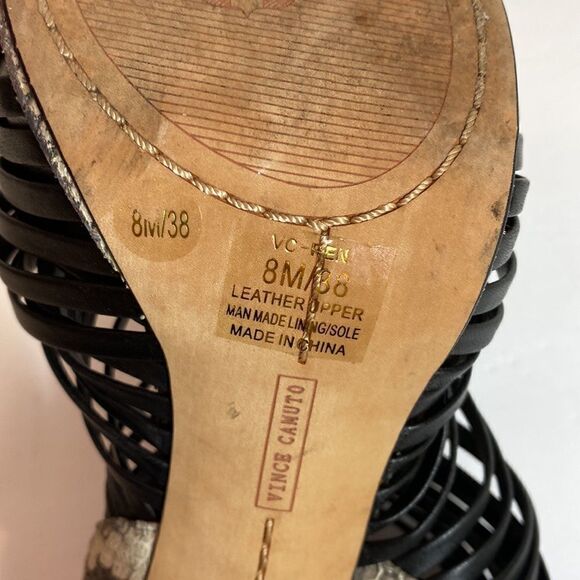 Vince Camuto black leather faux snake skin heels size 8 M - Picture 10 of 10